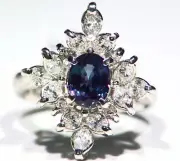 Vintage 2.68CT Platinum Natural Cut White Diamond Alexandrite Engagement Ring
