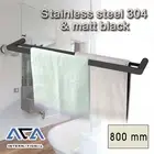 Wall Mounted Black 800mm Double Towel Rack Rail Bar Holder Hanger Round SUS304