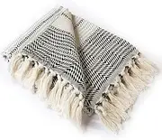 Premium Boho Throw Blanket Fringe Decorative Light Weight 100% Cotton |40”x71”| for Bed Chair Couch Sofa Outdoor Farmhouse Rustic Decor Turkish Throw Evil Eye Beach Bath Spa Yoga Picnic (Black White)