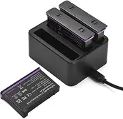 Panoramic Camera Battery & Charger Kit with 3-Slot Battery Charger + 3PCS Batteries 3.85v 2500mah + Type-C Charging Cable Replacement for Power Adapter Power Bank Car Charger