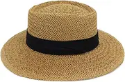 [CYGE] Boater Hat Men Beach Braid Straw Wide Brim Vintage Straw Flat Top Men/Women Travel Vacation Beach Hats