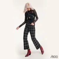 在飛比找momo購物網優惠-【iROO】格紋寬管長褲