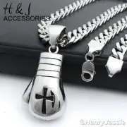 20"Stainless Steel 9mm Silver Cuban Curb Chain 3D Boxing Glove Cross Pendant*P79