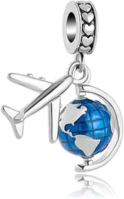 [MosBug] Charm Beads Pendants Fit for Pandora Bracelets Necklace Spinning Globe Airplane Travel Enamel Dangel, Copper, copper