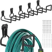 uxcell 6-Pack Garden Hose Holder Wall Mount, Metal Water Pipe Hanger Reel W 18 Screws for Outside Yard/Garage, Water Hoses Storage Expandable Tube Rack Hooks [Black]