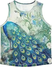 [RPLIFE] Peacock Bright Blue Feathers Boys Tank Tops, Sleeveless Quick Dry Active Tank Undershirts for School Activities, 3-15 Y