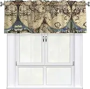 DEXNEL Ancient Map World Globe Home Curtain Valance Window Treatment For Living Room, 54 X 18 Inch