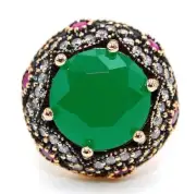 Ottoman Empire Style 12CT Treated Emerald 925 Sterling Silver Ring Sz 9 HB2-6