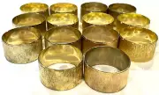 14 12 + 2 VINTAGE 1960'S MCM TEXTURED GOLD BRASS NAPKIN RINGS -FREE SHIP
