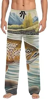 [XYMZR] Retro Trout River Men's Pajama Bottoms Lounge Pajama Pants Sleep Bottoms with Pockets for Men S