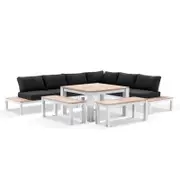 Nova Outdoor Aluminium Lounge and Dining Setting with Single Modular White - Denim Grey