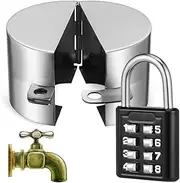 Kisangel Outdoor Hose Spigot Lock Cover,1 Set Stainless Steel Water Saving Lock Protector Garden Bib Cover with Padlock, Silver