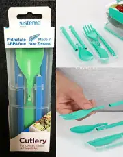Sistema to go 4-Piece Cutlery Set Fork Knife Spoon Chopsticks Case Green Blue