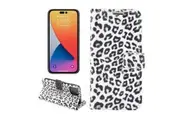 For iPhone 14 Pro Max Case, Leopard Print PU Leather Wallet Cover, White