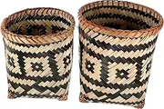FONDOTIN Cane Basket Storage 2pcs Bamboo Woven Trash Can Home Decorative Paper Container