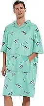 KFUBUO Surf Poncho Mens Towel Robe with Hood Changing Towel Poncho Adult Terry Cloth Swim Towels Quick Dry for Swimmers
