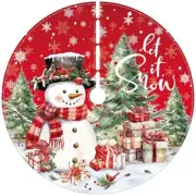 Snowman Christmas Tree Skirt 48 Inch Rustic Snowflaks Christmas 48 Inches Red