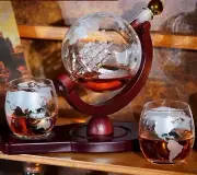 Whiskey & Wine Decanter Globe World Set with Globe Glasses