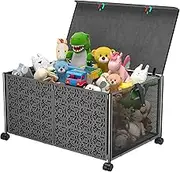 Kids Toy Box, 70L Metal & Oxford Cloth Toy Chest with 360° Wheels, Collapsible Sturdy Toy Storage Organizer Boxes Bins Baskets for Kids,Boys, Girls, Nursery, Playroom,Bedroom,Closet