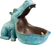Key Bowl Hippo Storage, Big Mouth Hippo Candy Bowl Figurine Candy Storage Key Bowl Hippo Figurines Ornament Desk Decoration-Blue
