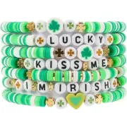 Kiss Me I'm Irish Bracelet Polymer Clay Bead Heishi Surfer Bracelet