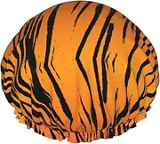 Tiger Stripe Print Shower Cap For Women Men Reusable Lightweight Soft Bath Hair Cap With Elastic Band