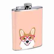 Glasses Corgi Em2 Flask 8oz Stainless Steel Hip Drinking Whiskey