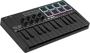 M-Wave M-WAVE 25 Key USB MIDI Keyboard Controller With 8 Backlit Drum Pads, Bluetooth Semi Weighted Professional dynamic keybed 8 Knobs and Music Production,Software Included (Black) K5