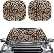 Windshield Sun Shade 2pcs, Leopard Print Auto Car Truck SUV Vehicle Universal-fit Front Windshield Sunshade - Durable Sun Shade