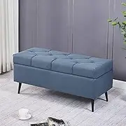 Storage Ottoman Bench Tufted Fabric Luxurious Upholstery Storage Bench Premium Shoe Storage Bench Padded Footrest Stool for Living Room Bedroom Furniture(Dark Blue,60x40x45cm)