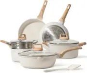 Pots and Pans Set Nonstick White Granite Induction Kitchen Cookware Set 10 Pcs