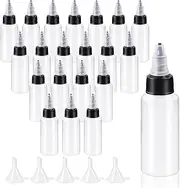 Glarks 25Pcs 30ML/1oz Dispensing Bottles with Funnel Set, Boston Round LDPE Plastic Bottle, Clear Plastic Squeeze Bottles with Twist Top Cap for Kitchen, Household, Arts and Crafts