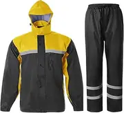 Men's Rain Suit High Visibility Reflective Work Rain Jacket Pants for All Sport Farm Fishing Motorcycle, Hi-vis Black/Yellow