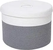 Extra Large Storage Basket with Lid, Cotton Rope Storage Baskets, Laundry Hamper, Toy Bin, for Toys Blankets Storage in Living Room Baby Nursery (Grey, 20"x20"x15")