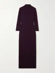 [Solace London] Solace London - Luisa Cape-effect Crepe Gown - Burgundy - UK 10 UK 10 Burgundy