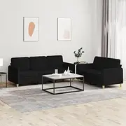 2 Piece Sofa Set with Cushions Black Fabric, Sofas Couches