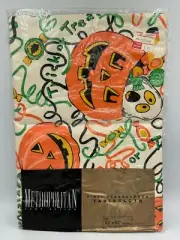 Vtg Vinyl Halloween Tablecloth Felt Back Pumpkin Jack-o-Lantern 52 x 52 Square