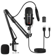 USB Microphone PC Computer PS4 Cardioid Condenser ASMR Microphone Kit Metal Podc
