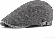 [Generic] Cotton Linen Flat Cap For Men Beret Man British Style Vintage Gray Baret Adjustable