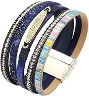 [VPbao] Bohemian Women Cuff Bangle PU Multilayer Alloy Magnetic Buckle Bracelets
