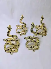 Jewelry Snake Serviette Napkin Rings Gold Tone Black Rhinestones Set Of 4 New