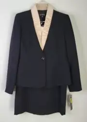 Kasper Womens 3 Piece Set Skirt/Blazer Size Petite 4 Black Champagne Dressy