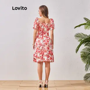 Lovito 波西米亞格女花開衩洋裝 LBL07078