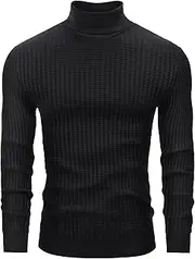 [DEMEANOR] Mens Turtle Neck Jumper Slim Fit Turtleneck Men Casual Sweaters for Men Thermal Jumper Mens, Black, M