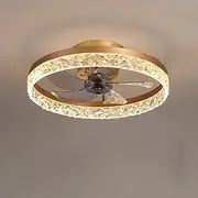 LGYWPA 19.7'' Low Profile Ceiling Fans with Lights and Remote, Dimmable Modern Flush Mount Ceiling Fan with Lights, Quiet DC Motor 6 Wind Speeds Fandelier LED Fan Light for Bedroom,Gold