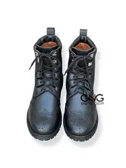 Scottish Men's Handmade Black Leather Ghillie Brogues Kilt Boots