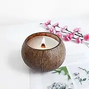 DDMMQS Coconut Candle in Natural Shell with Coconut Fragrance. Scented Soy Wax and Wood Wick. (Vanilla)