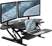 VIVO Black Corner Height Adjustable 110cm Cubicle Standing Desk Converter | Quick Sit to Stand Tabletop Dual Monitor Riser (Desk-V000Vc)
