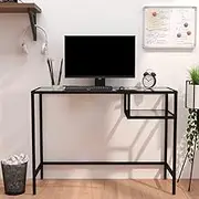 Transparent Computer Desk for Home Office, Gaming, Sturdy Table, 100 CM, Adjustable Desk, Glass and Steel Design for Work