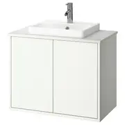 HAVBÄCK / ORRSJÖN wash-stnd w doors/wash-basin/tap, white/white marble effect, 82x49x71 cm